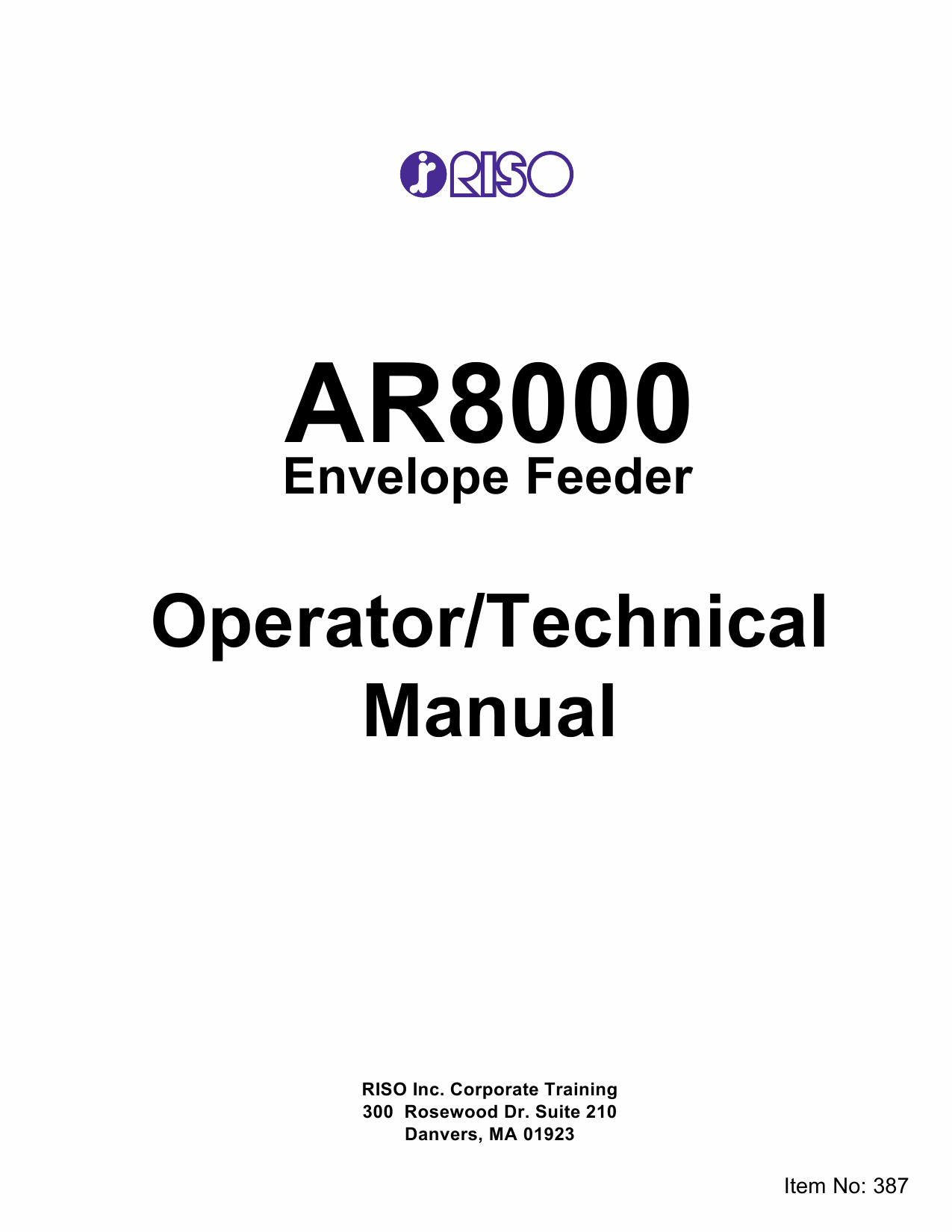 RISO AR 8000 EnvelopeFeeder Service Parts Manual-1